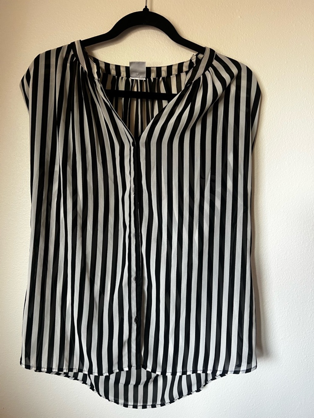 Vero Moda Black White Striped Sheer Blouse Cap Sleeve Flow Top